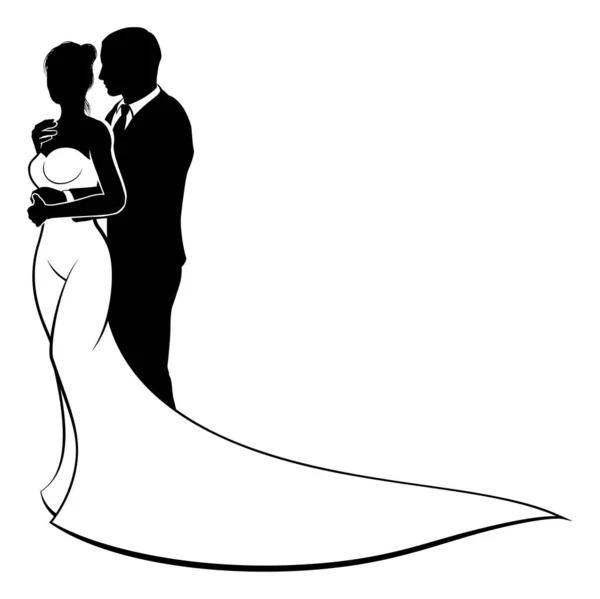 Novia y novio silueta de boda — Vector de stock