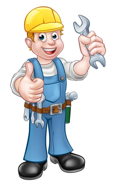 Mechanic or Plumber with Spanner — Stock Vector