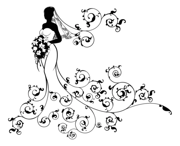 Mariée Silhouette Bouquet Concept de mariage — Image vectorielle