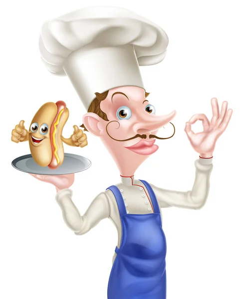 Chef con perro caliente perfecto — Vector de stock