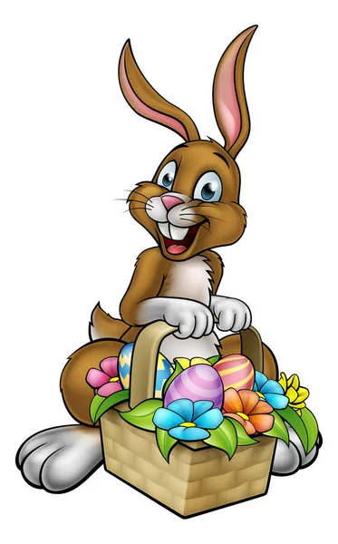 Pasen Bunny Holding Egg Hunt Mand — Stockvector