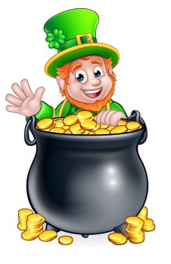St Patricks Day Leprechaun and Pot of Gold clipart