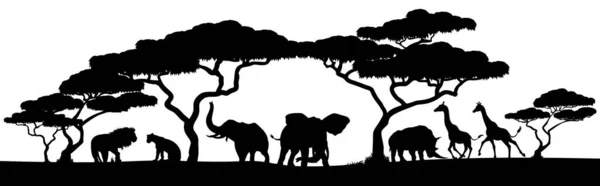 Silueta Safari Africano Paisaje Animal Escena — Vector de stock