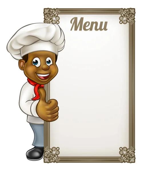 Cartoon Black Chef Menu — Stock Vector