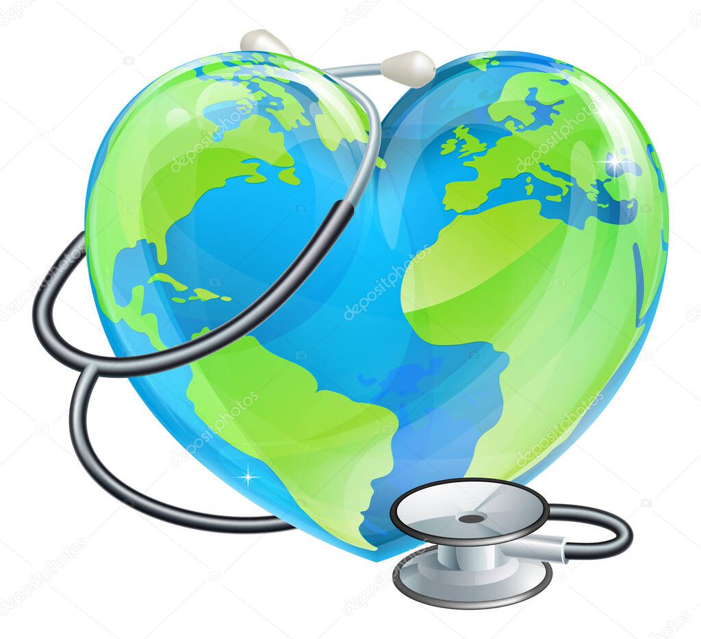 Heart Globe Stethoscope Earth World Health Concept