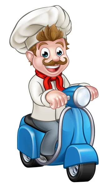 Cartoon Levering Bromfiets scooter Chef — Stockvector