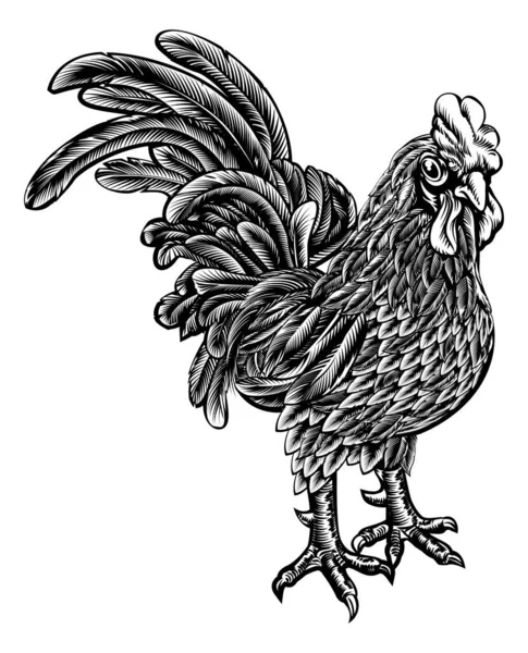 Pollo de gallo tallado en madera — Vector de stock