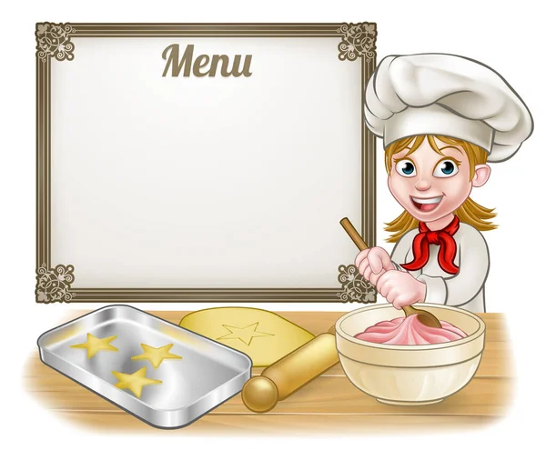 Donna Panettiere o Pasticciere Menu Sign — Vettoriale Stock