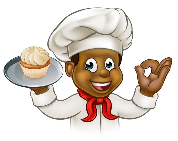 Padeiro preto dos desenhos animados ou chef de pastelaria —  Vetores de Stock