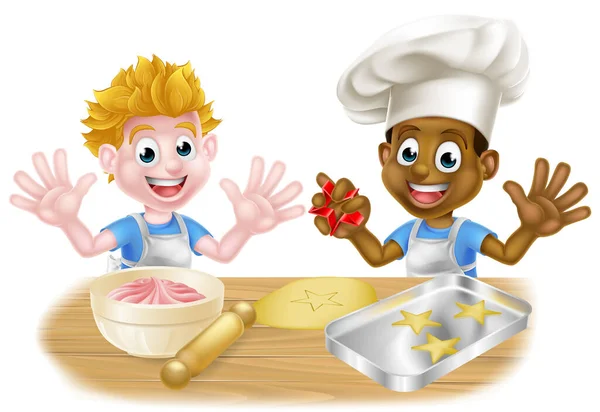 Çizgi film Çocukları Pasta Pişiriyor — Stok Vektör
