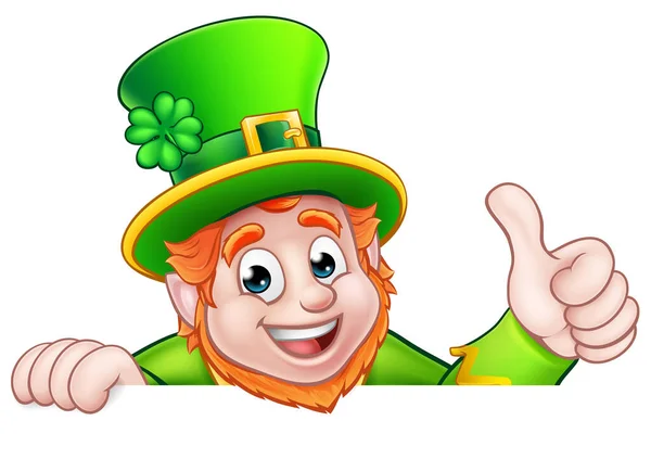 Desenhos animados St Patricks Dia Leprechaun Top of Sign — Vetor de Stock