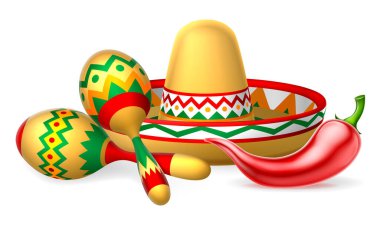 Meksika Sombrero Maracas ve Biber