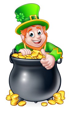 Cartoon St Patricks Day Leprechaun and Pot of Gold clipart