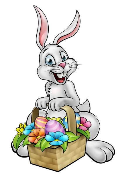 Caza de huevos de conejo de Pascua de dibujos animados — Vector de stock