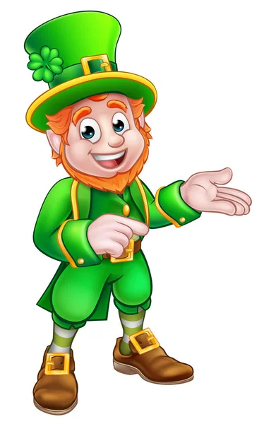 Caricature St Patricks Day Leprechaun Pointing — Image vectorielle