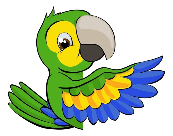 Dessin animé perroquet pointant autour signe — Image vectorielle