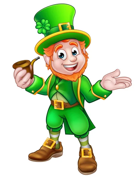 St Patricks Day Leprechaun Holding Pipe — Vetor de Stock