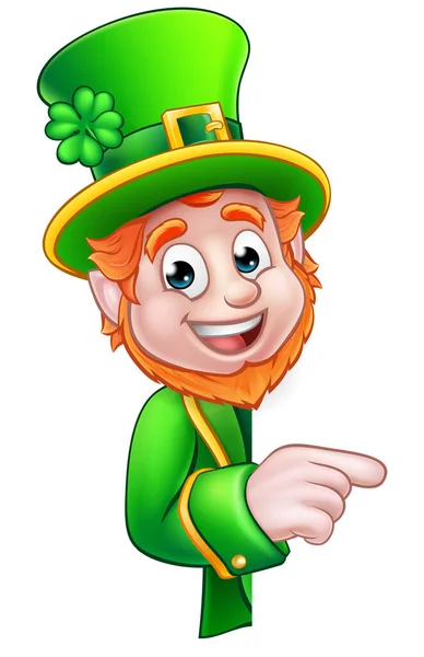 Leprechaun St Patricks Ημέρα κινουμένων σχεδίων Μασκότ δείχνοντας — Διανυσματικό Αρχείο