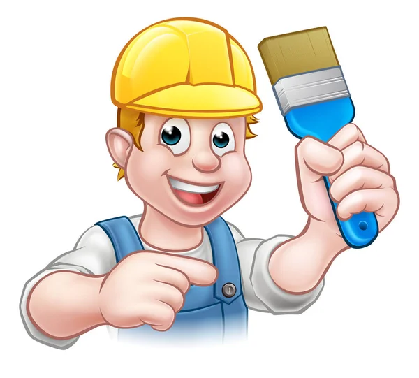 Handyman Painter Decorator With Paintbrush — Stock Vector