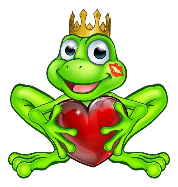 사랑의 심장을 가진 만화 개구리 왕자 — 스톡 벡터