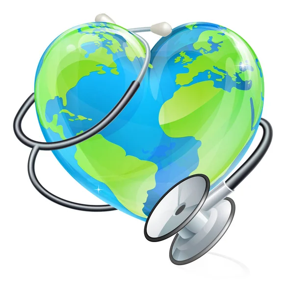 Heart Earth World Globe Stethoskop Gesundheitskonzept — Stockvektor