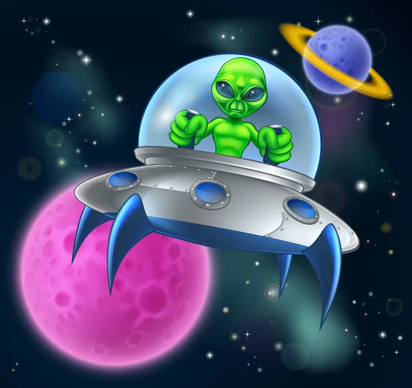 Obcy UFO latający spodek w kosmosie — Wektor stockowy