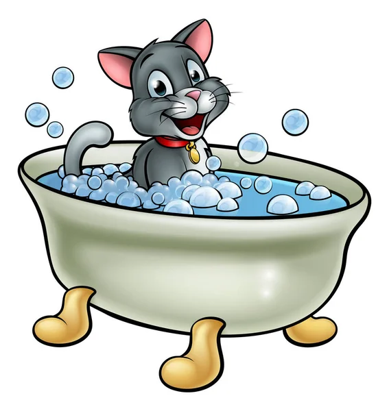 Cartoon kat wassen in het bad — Stockvector