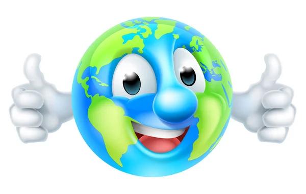 Cartoon Giornata Mondiale della Terra Thumbs Up Globe Character — Vettoriale Stock