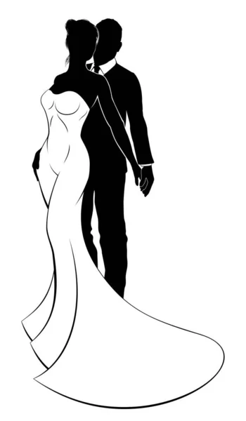 Silhouette de mariage mariée et marié — Image vectorielle