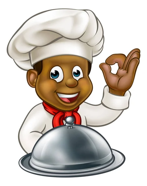 Preto Chef Cartoon personagem mascote —  Vetores de Stock