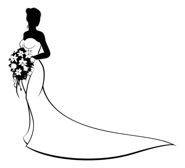 Bride Silhouette Holding Bouquet — Stock Vector