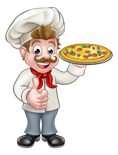 Personaje de Chef de Pizza de Dibujos Animados Mascota — Vector de stock