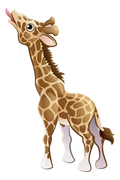 喂长颈鹿动物卡通角色 — 图库矢量图片