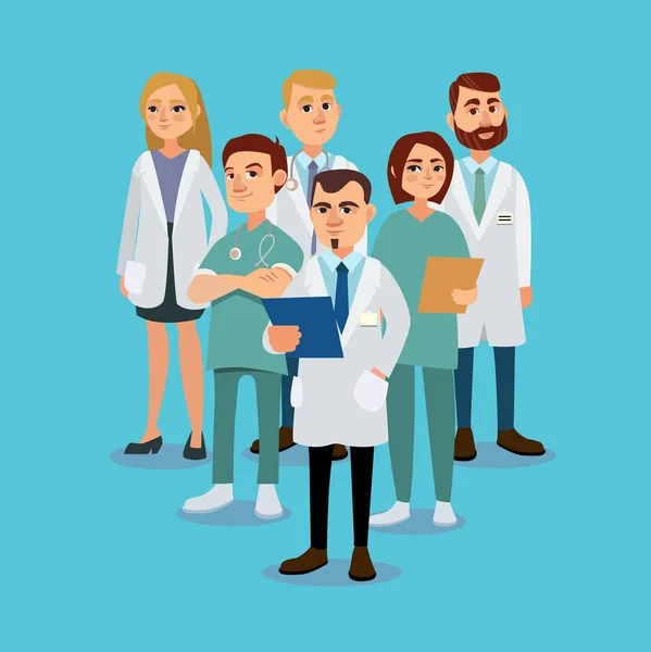 Equipo Médicos Con Estilo Positivo Ilustración Vectorial — Vector de stock