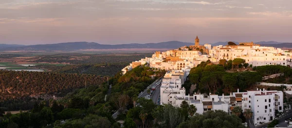 Panorámás Kilátás Vejer Frontera Sunset Cadiz Ansalusia Spanyolország — Stock Fotó