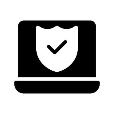 dizüstü bilgisayar güvenlik glif vektör simgesi
