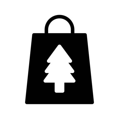 Noel alışveriş çantası glif vektör simgesi