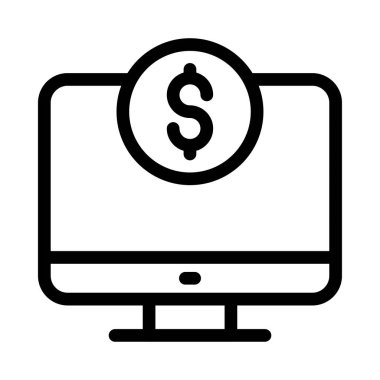 çevrimiçi nakit vektörü ince çizgi simgesi 