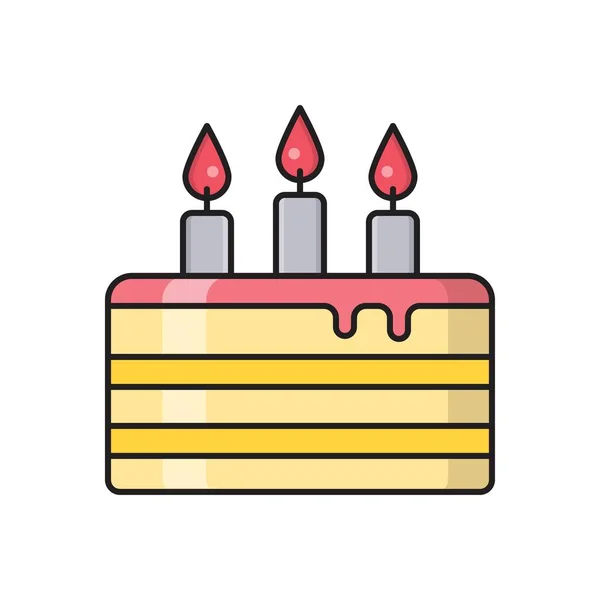 Cumpleaños Vector Línea Plana Icono — Vector de stock