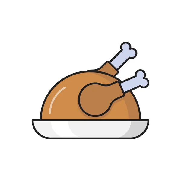 Chicken Vector Line Flat Icon — Stock Vector