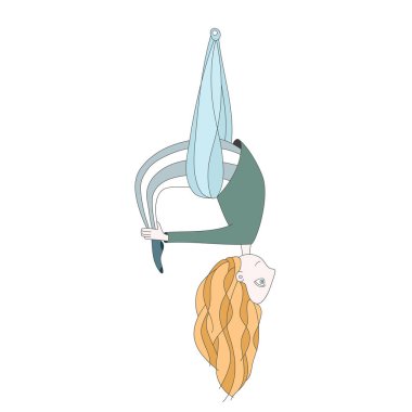 sevimli bir kız hava yoga yaparken Illustration. uçan yoga