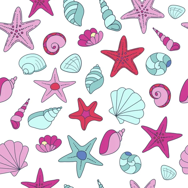 summer vector seamless pattern with seashells