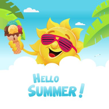 Şirin güneş karakter dondurma keyfi