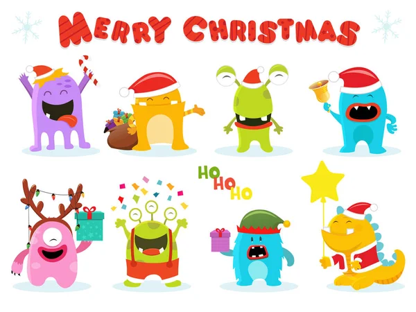 Söta Tecknade Christmas Monsters Collection — Stock vektor