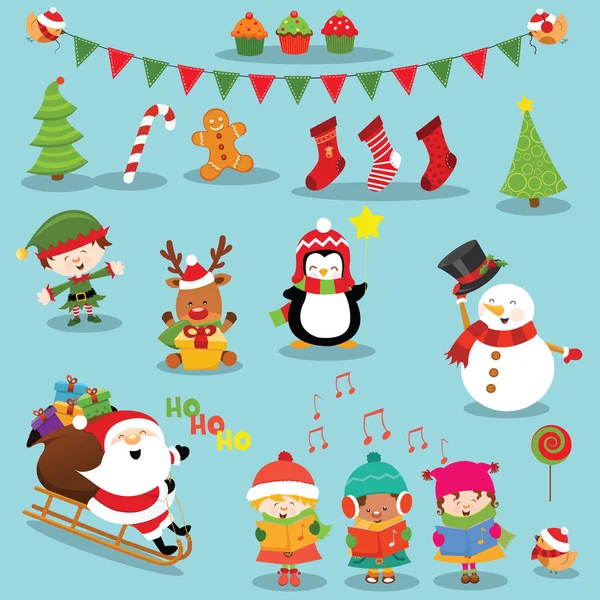 Pacote Personagens Natal Bonito —  Vetores de Stock