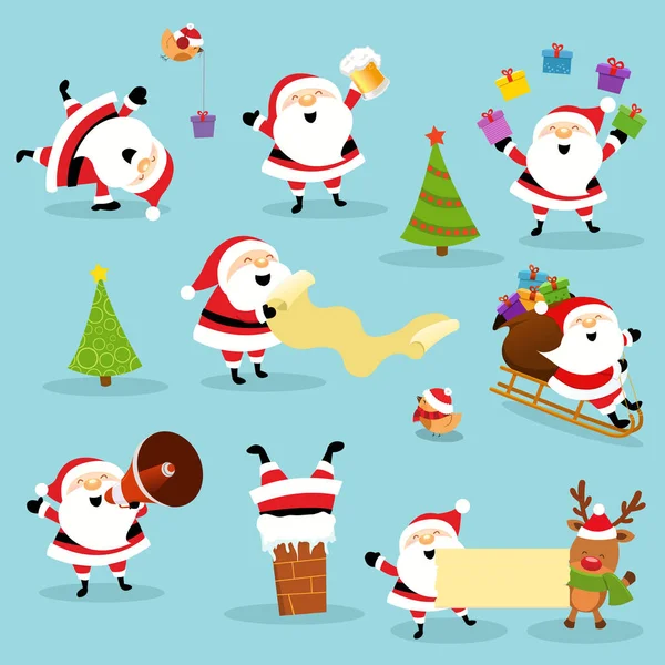 Collection Personnages Mignons Santa — Image vectorielle