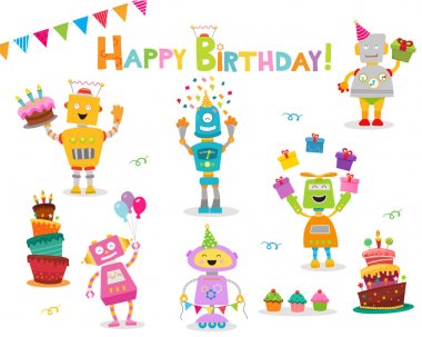 Sevimli Doğum Günü Robot Seti Koleksiyonu