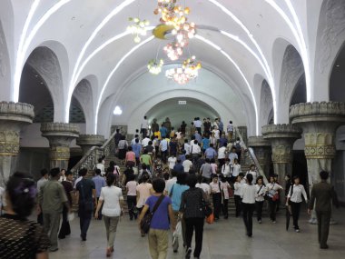 Kalabalık Günde Pyongyang Metrosu