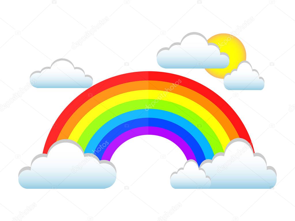 Beautiful design of a colorful rainbow with clouds on a light background