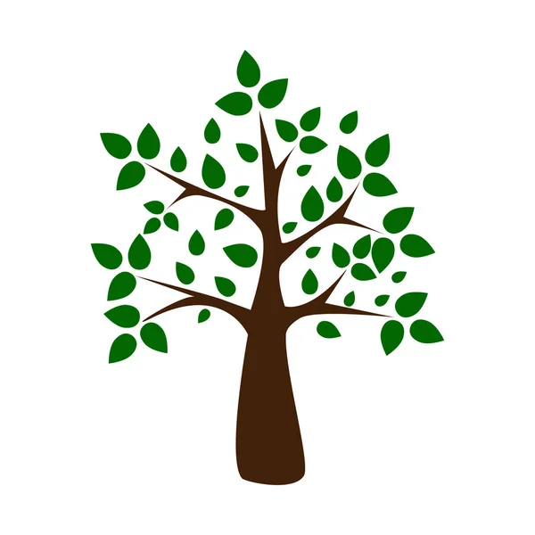 緑の葉の暗い茶色の木の素敵なデザイン — ストックベクタ